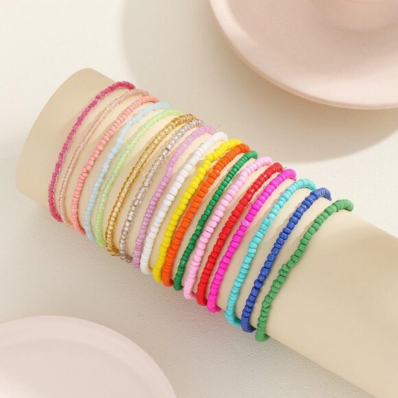 18Pcs Colorful Bohemia Seed Beaded Bracelets Handmade Adjustable Stackable Rainb - Picture 4 of 6